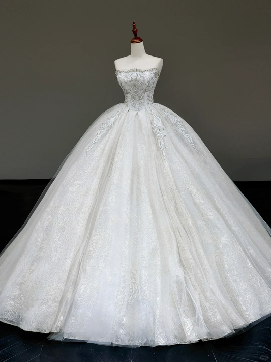 Vestido de novia princesa, vestido de baile, sin tirantes, con lentejuelas y cuentas blancas, vestidos de novia DP825