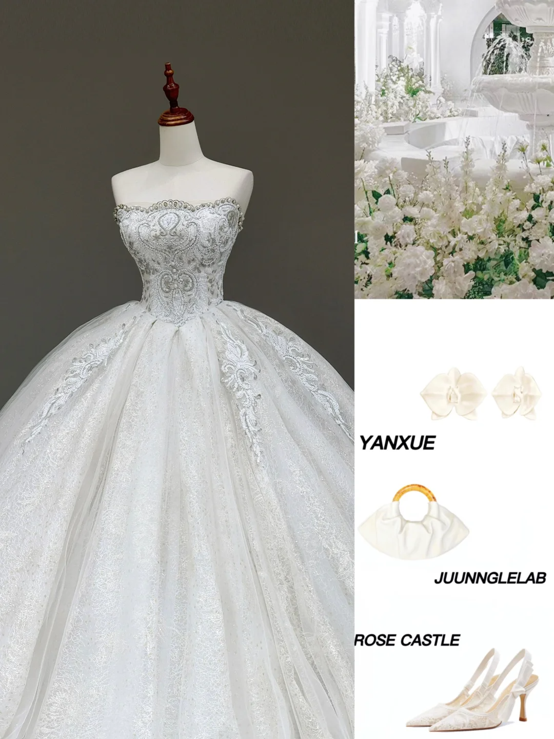 Vestido de novia princesa, vestido de baile, sin tirantes, con lentejuelas y cuentas blancas, vestidos de novia DP825