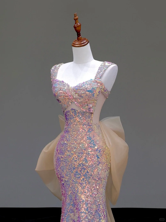 Gorgeous Mermaid Sweetheart Sequin Pink Long Prom Dress Party Dress Graduation Dresses DP828