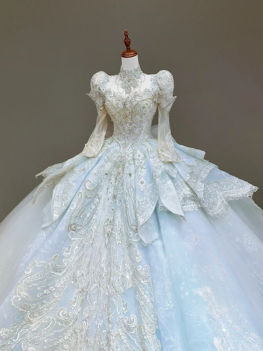 Vestido de novia princesa, vestido de baile, escote alto, lentejuelas azules, cuentas, vestidos de novia DP830