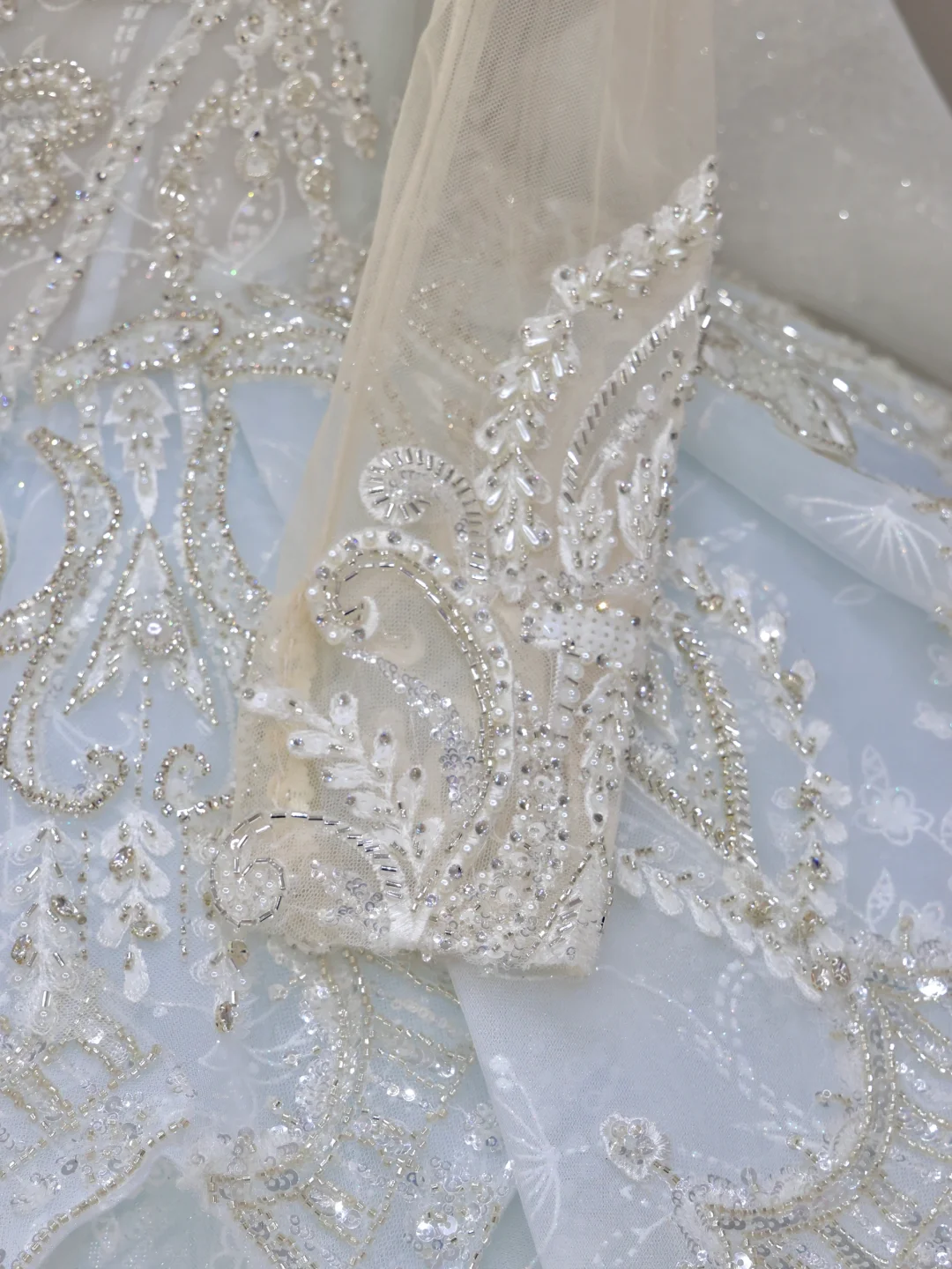 Vestido de novia princesa, vestido de baile, escote alto, lentejuelas azules, cuentas, vestidos de novia DP830