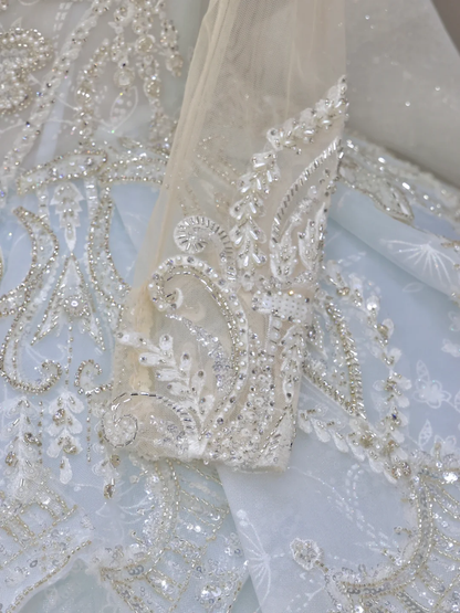 Vestido de novia princesa, vestido de baile, escote alto, lentejuelas azules, cuentas, vestidos de novia DP830