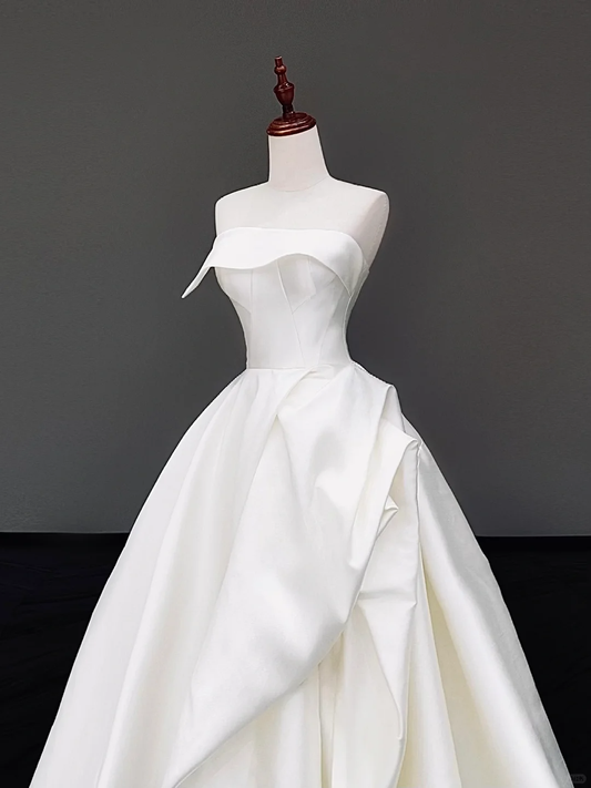 Vestido de novia atemporal, vestido de fiesta sin tirantes, de satén blanco, vestidos de novia DP831