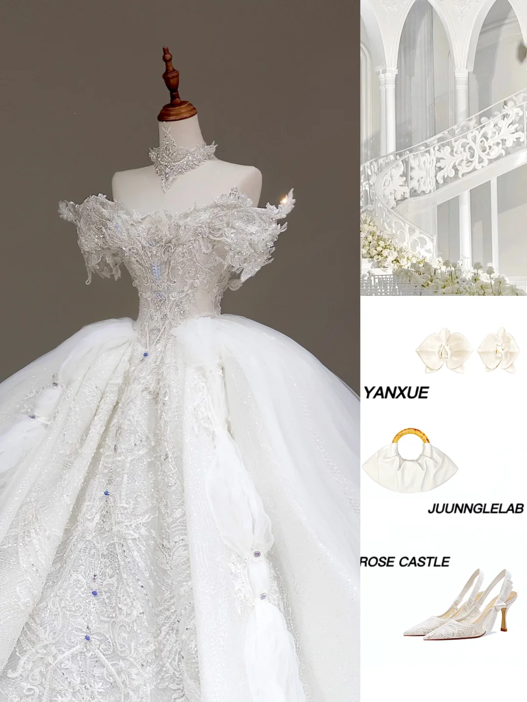 Vestido de novia elegante, con hombros descubiertos, lentejuelas, blanco, manga corta, DP832