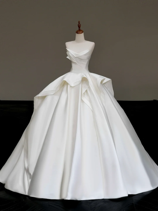 Vestido de novia atemporal, vestido de fiesta, escote corazón, satén blanco, vestidos de novia DP838