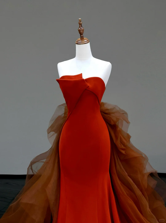 Hermoso vestido de fiesta largo rojo sin tirantes de sirena, vestido de fiesta, vestidos de graduación DP834