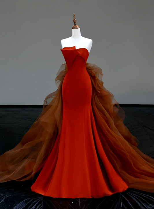 Hermoso vestido de fiesta largo rojo sin tirantes de sirena, vestido de fiesta, vestidos de graduación DP834