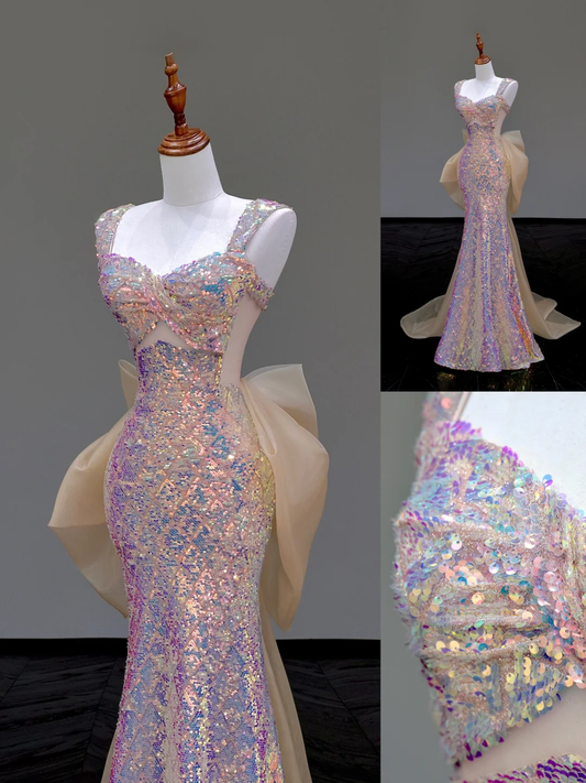 Gorgeous Mermaid Sweetheart Sequin Pink Long Prom Dress Party Dress Graduation Dresses DP836