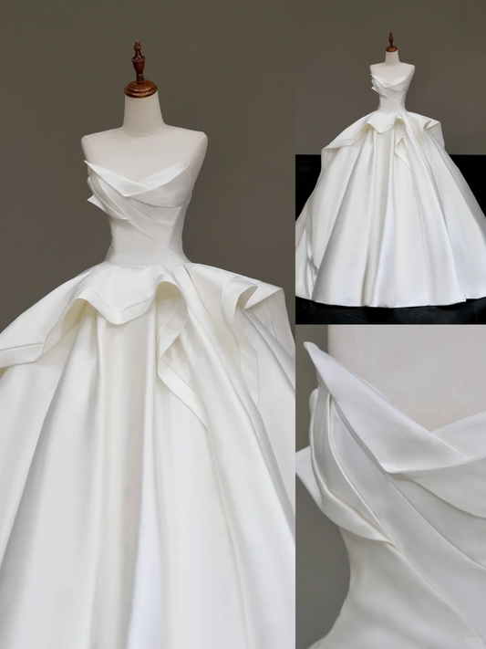 Vestido de novia atemporal, vestido de fiesta, escote corazón, satén blanco, vestidos de novia DP838