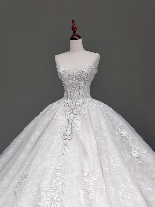 Vestido de novia único, vestido de fiesta, escote corazón, encaje blanco, vestidos de novia DP844