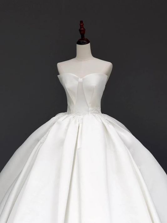 Vestido de novia atemporal, vestido de fiesta, escote corazón, satén blanco, vestidos de novia DP846