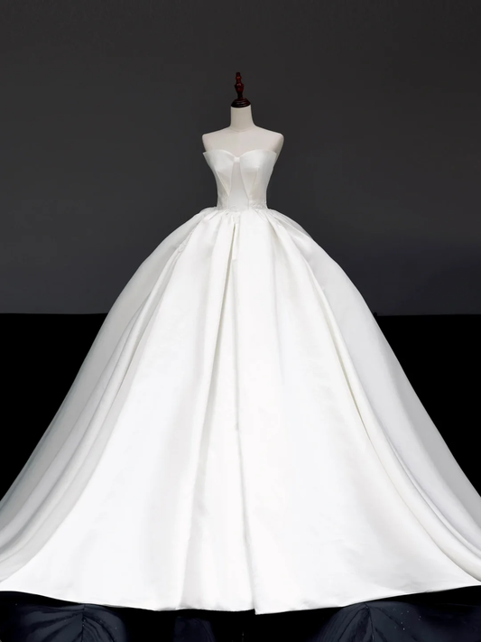 Vestido de novia atemporal, vestido de fiesta, escote corazón, satén blanco, vestidos de novia DP846