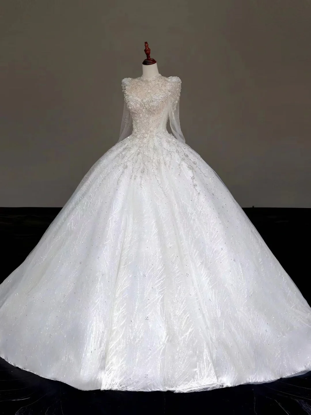 Vestido de novia princesa, vestido de baile, escote alto, lentejuelas blancas, vestidos de novia de invierno DP871