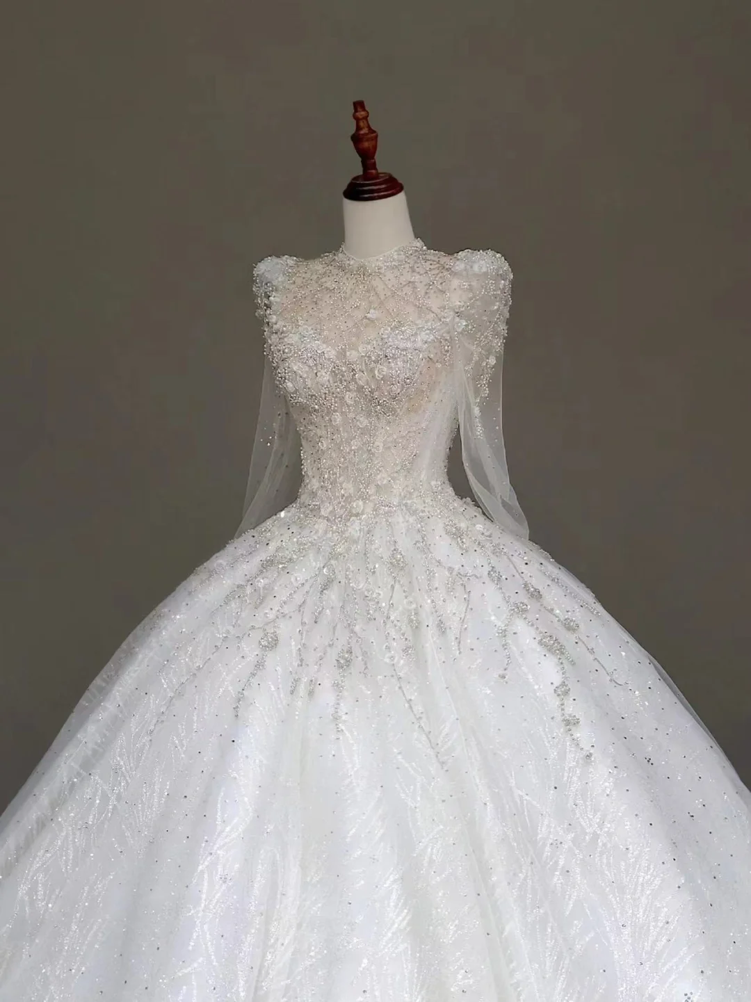 Vestido de novia princesa, vestido de baile, escote alto, lentejuelas blancas, vestidos de novia de invierno DP871