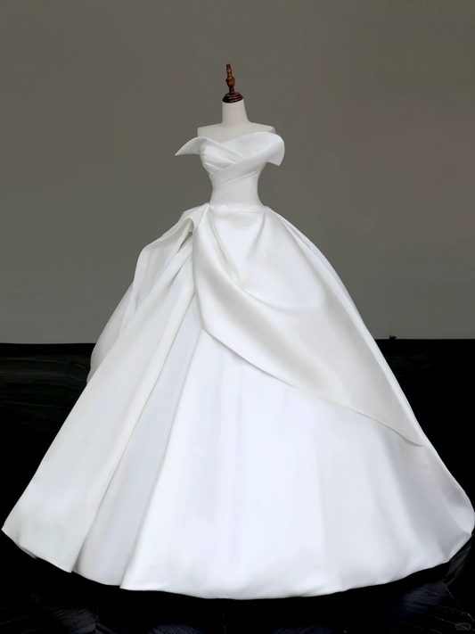 Vestido de novia atemporal, vestido de fiesta, escote corazón, satén blanco, vestidos de novia DP850