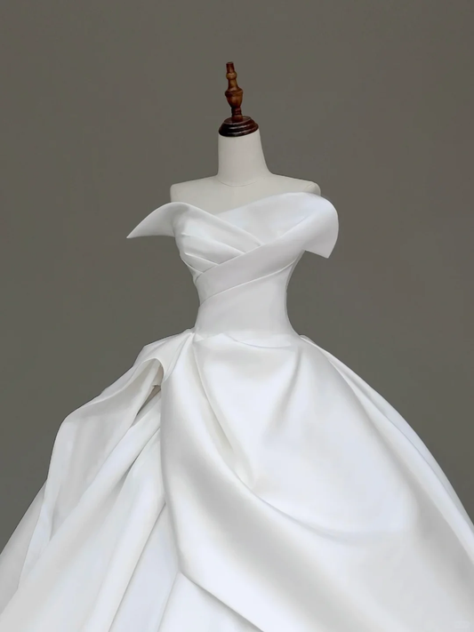 Vestido de novia atemporal, vestido de fiesta, escote corazón, satén blanco, vestidos de novia DP850