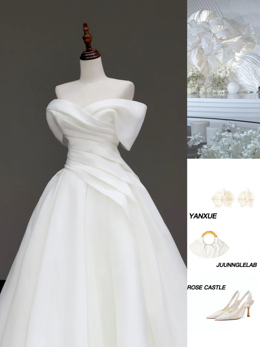 Vestido de novia atemporal, vestido de fiesta, hombros descubiertos, satén, largo, vestidos de novia DP852