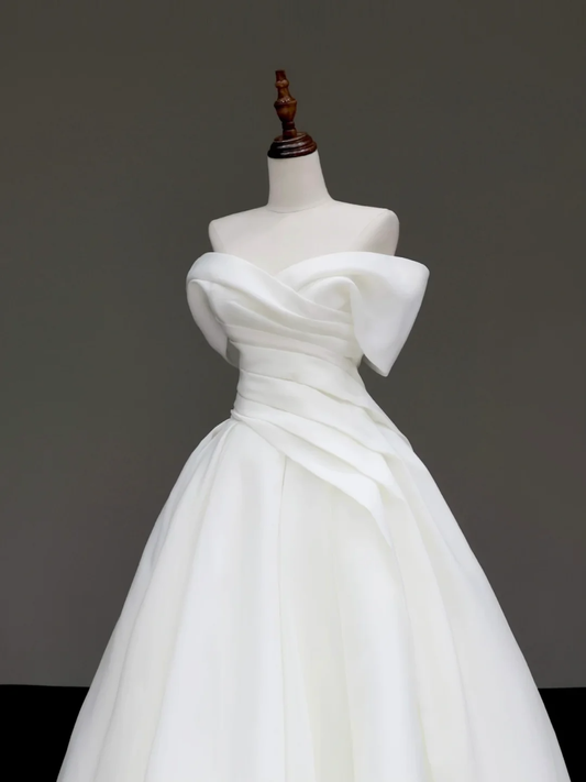 Vestido de novia atemporal, vestido de fiesta, hombros descubiertos, satén, largo, vestidos de novia DP852