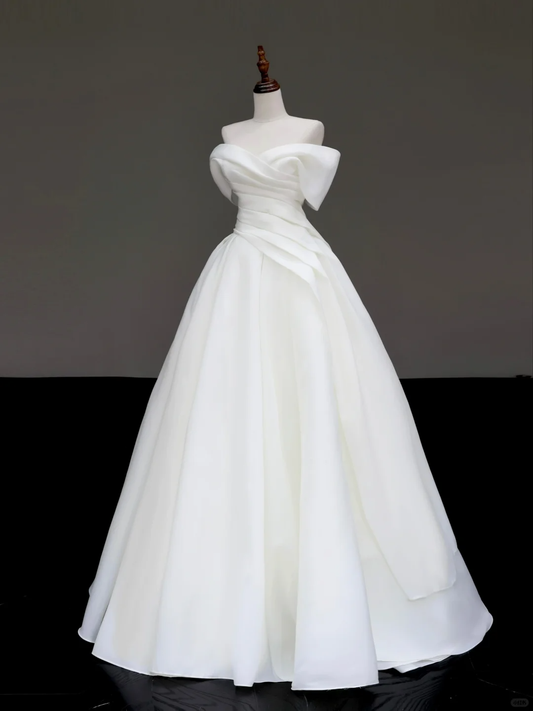 Vestido de novia atemporal, vestido de fiesta, hombros descubiertos, satén, largo, vestidos de novia DP852