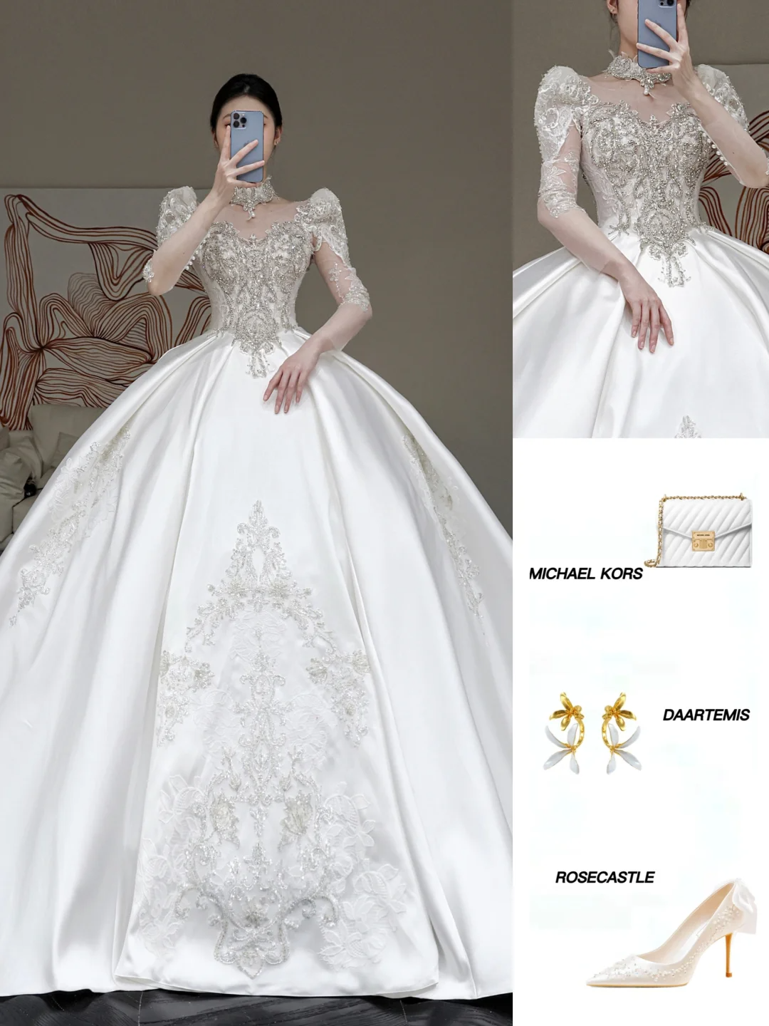 Vestido de novia princesa, escote redondo, lentejuelas blancas, cuentas, para invierno, DP858
