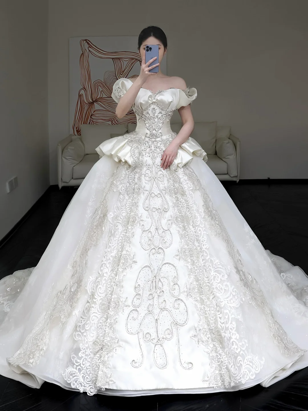 Vestido de novia princesa, vestido de baile con hombros descubiertos, lentejuelas blancas y cuentas, vestidos de novia de invierno DP861