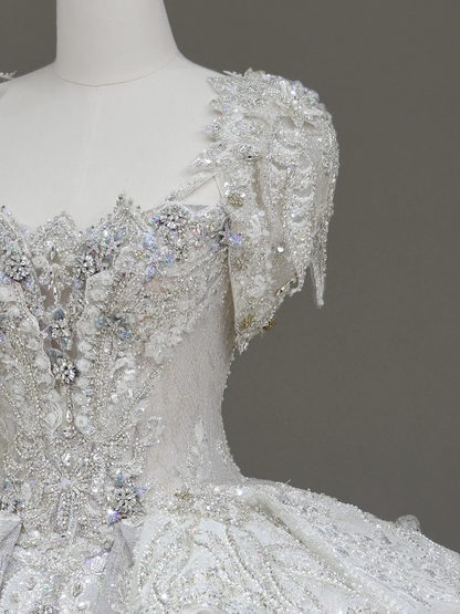 Vestido de novia princesa, vestido de fiesta, escote cuadrado, lentejuelas blancas, vestidos de novia de invierno DP877