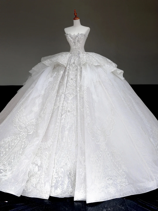 Vestido de novia princesa, sin tirantes, con lentejuelas blancas y cuentas, para invierno, DP878