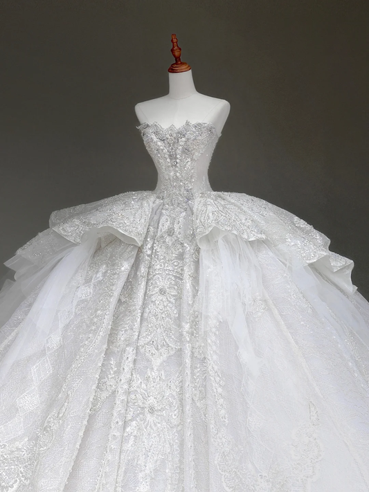 Vestido de novia princesa, sin tirantes, con lentejuelas blancas y cuentas, para invierno, DP878