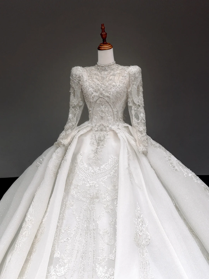 Vestido de novia princesa, vestido de baile, escote alto, lentejuelas blancas, vestidos de novia de invierno DP880