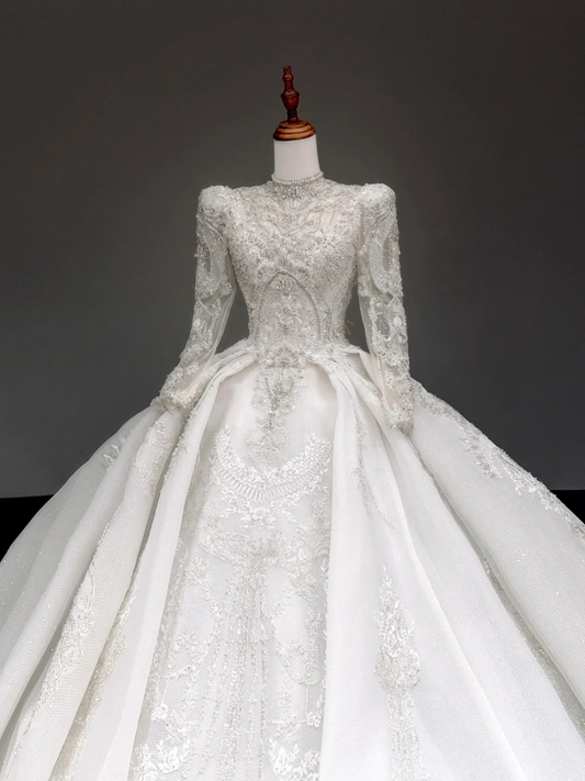 Vestido de novia princesa, vestido de baile, escote alto, lentejuelas blancas, vestidos de novia de invierno DP880