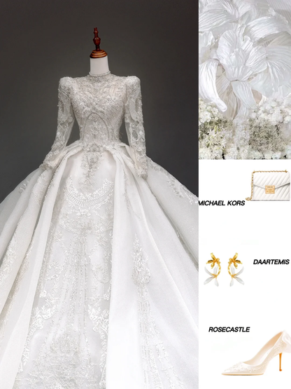Vestido de novia princesa, vestido de baile, escote alto, lentejuelas blancas, vestidos de novia de invierno DP880