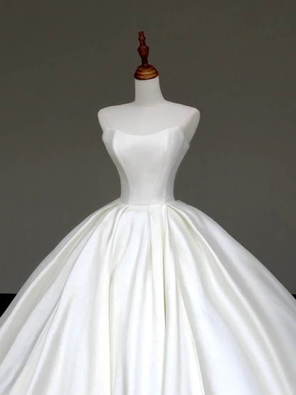Vestido de novia atemporal, vestido de fiesta, escote corazón, satén blanco, vestidos de novia DP881