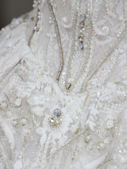 Vestido de novia princesa, sin tirantes, con lentejuelas blancas y cuentas, DP885