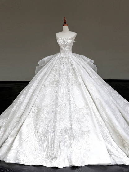 Vestido de novia princesa, sin tirantes, con lentejuelas blancas y cuentas, DP885