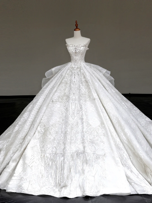 Vestido de novia princesa, sin tirantes, con lentejuelas blancas y cuentas, DP885