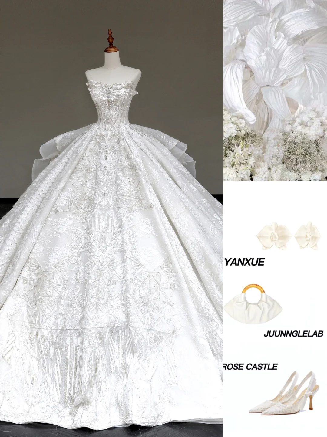 Vestido de novia princesa, sin tirantes, con lentejuelas blancas y cuentas, DP885