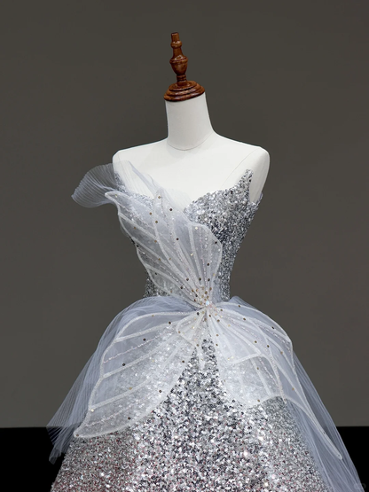 Elegant Glamour Ball Gown Sweetheart Sequin Silver Red Prom Dress Party Dress Evening Dresses DP887