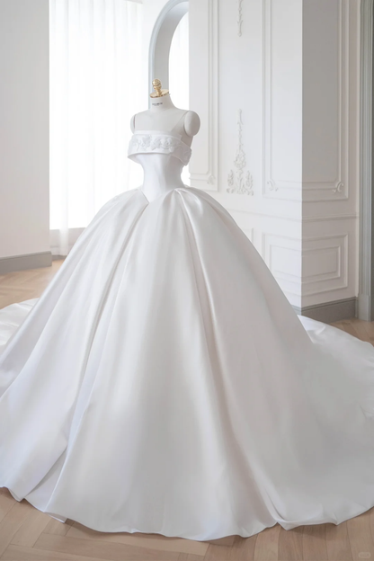 Vestido de novia atemporal, vestido de fiesta sin tirantes, de satén blanco, vestidos de novia DP890