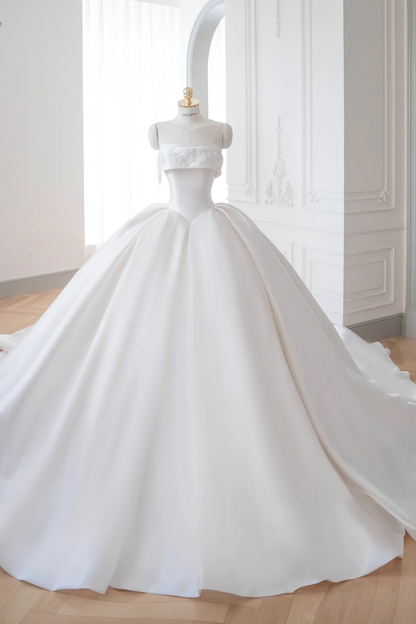 Vestido de novia atemporal, vestido de fiesta sin tirantes, de satén blanco, vestidos de novia DP890