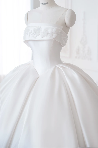 Vestido de novia atemporal, vestido de fiesta sin tirantes, de satén blanco, vestidos de novia DP890