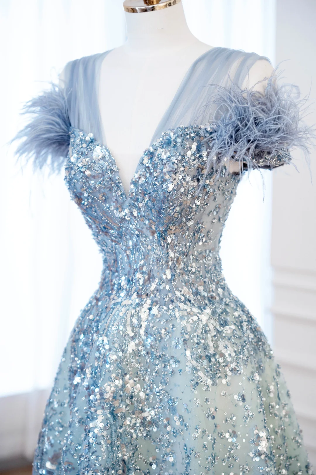 Elegante vestido de fiesta glamuroso con escote en V, tul verde y azul, vestido de fiesta, vestidos de noche DP899