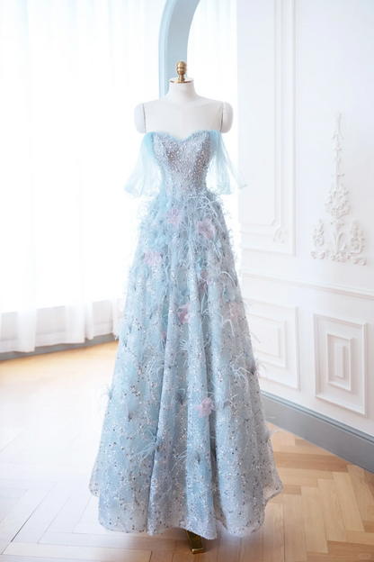 Elegant Glamour Ball Gown Sweetheart Sequin Blue Prom Dress Party Dress Evening Dresses DP903
