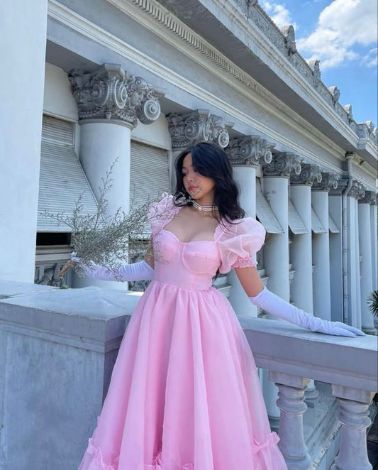 Impresionante vestido de fiesta largo rosa con escote corazón, vestido de cumpleaños, atuendo de fiesta DP955