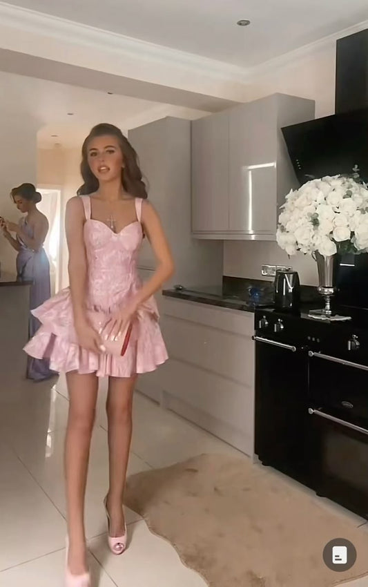 Vestido corto de verano con tirantes rosas y corte A para cumpleaños, vestido Hoco, minivestido para fiesta de 19 años, DP985