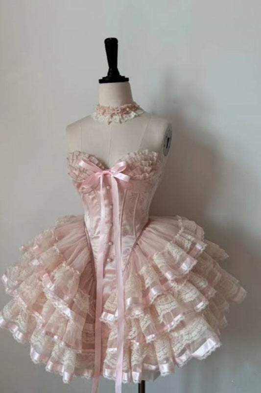 Vestido corto rosa con escote en forma de corazón para cumpleaños de verano, ideal para fiestas de 19 años (DP993)