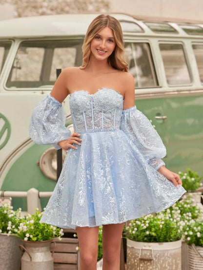 Vestido de fiesta vintage con apliques de lentejuelas y hombros descubiertos, corte A, escote corazón, TP3765