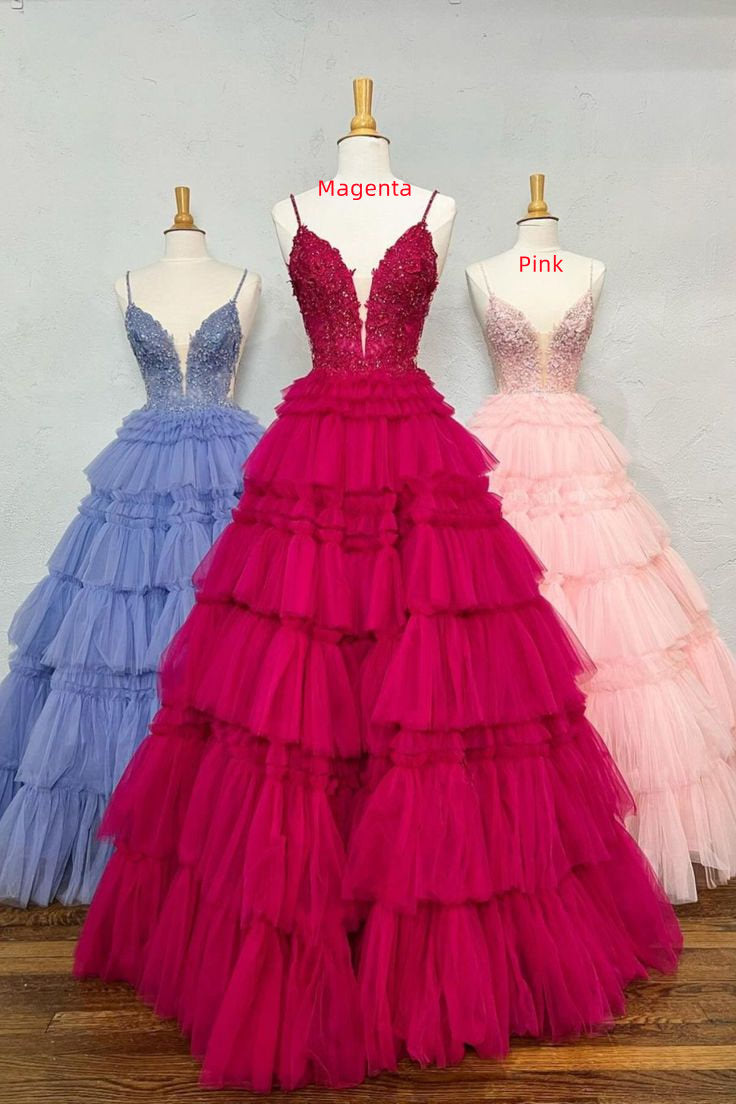 Long Prom Dress With Layered, Princess Appliques Beading Party Dresses GP567