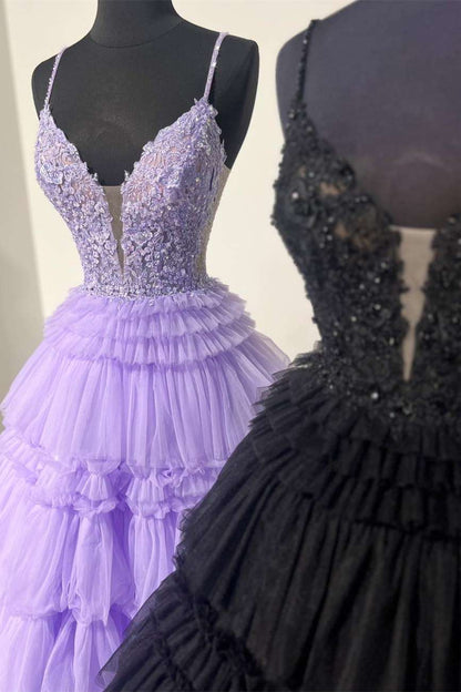 Long Prom Dress With Layered, Princess Appliques Beading Party Dresses GP567
