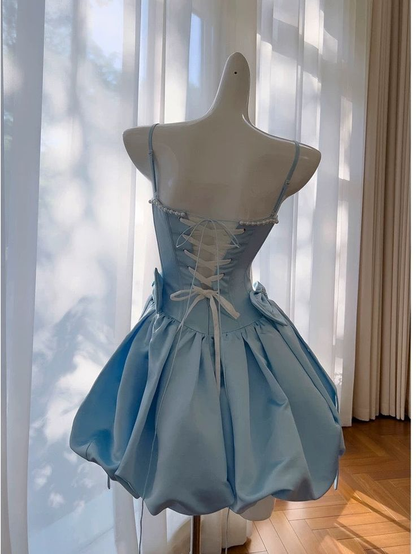 Classy Spaghetti Straps Blue Short Homecoming Dresses A Line Cocktail Dress  S642