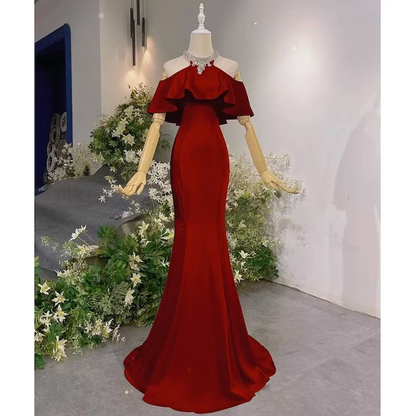 Pink Vintage Off The Shoulder Long Mermaid Prom Dressï¼_legant Evening Dress SH642